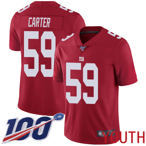 Youth New York Giants #59 Lorenzo Carter Red Limited Red Inverted Legend 100th Season Football NFL Jersey